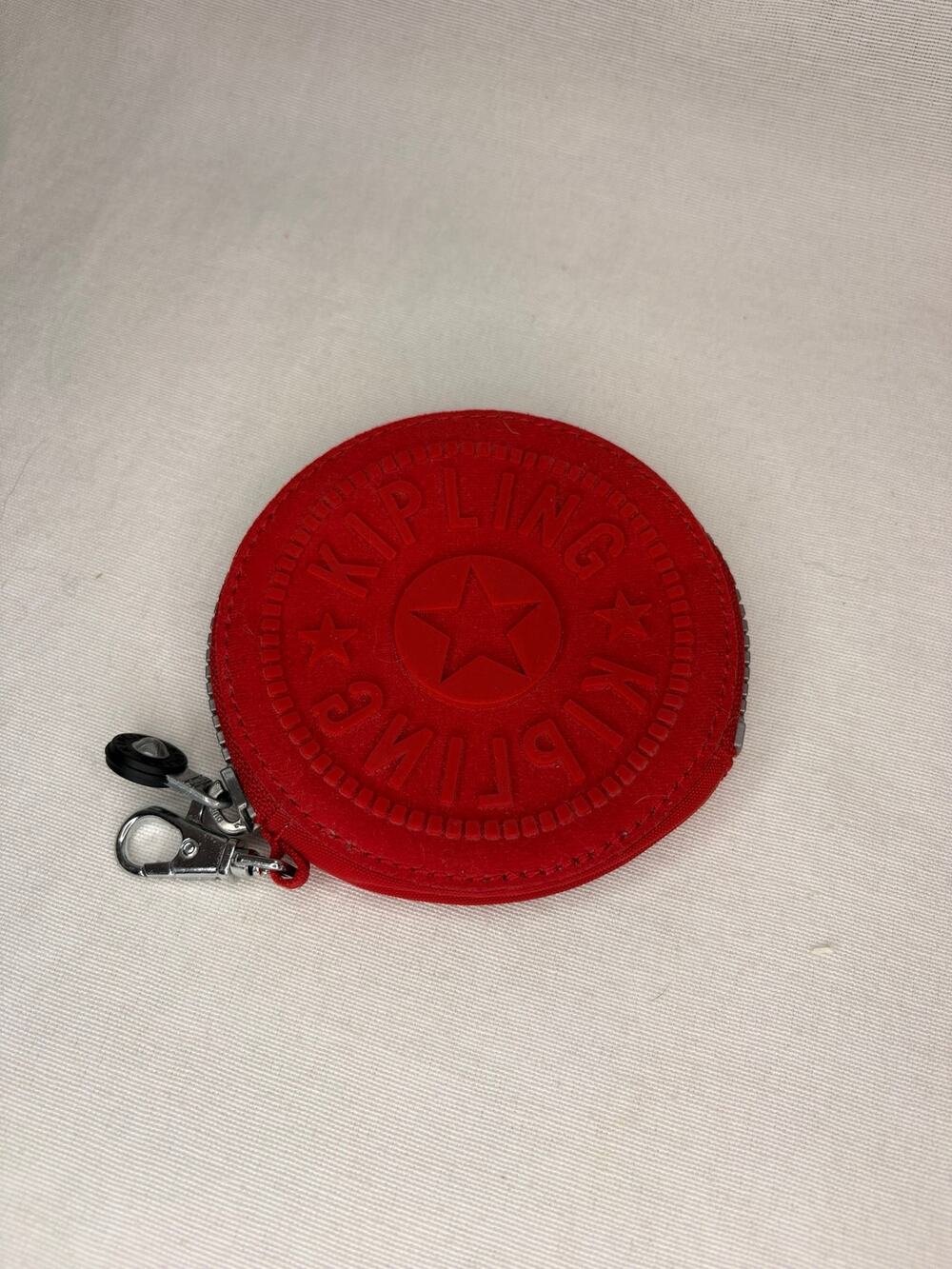 Kipling Red Round Coin Purse Keychain Logo Zip Pouch